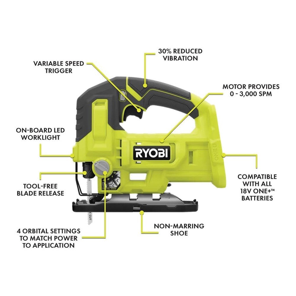 Ryobi One+ Cordless Orbital P5231,T-Shaped Jigsaw